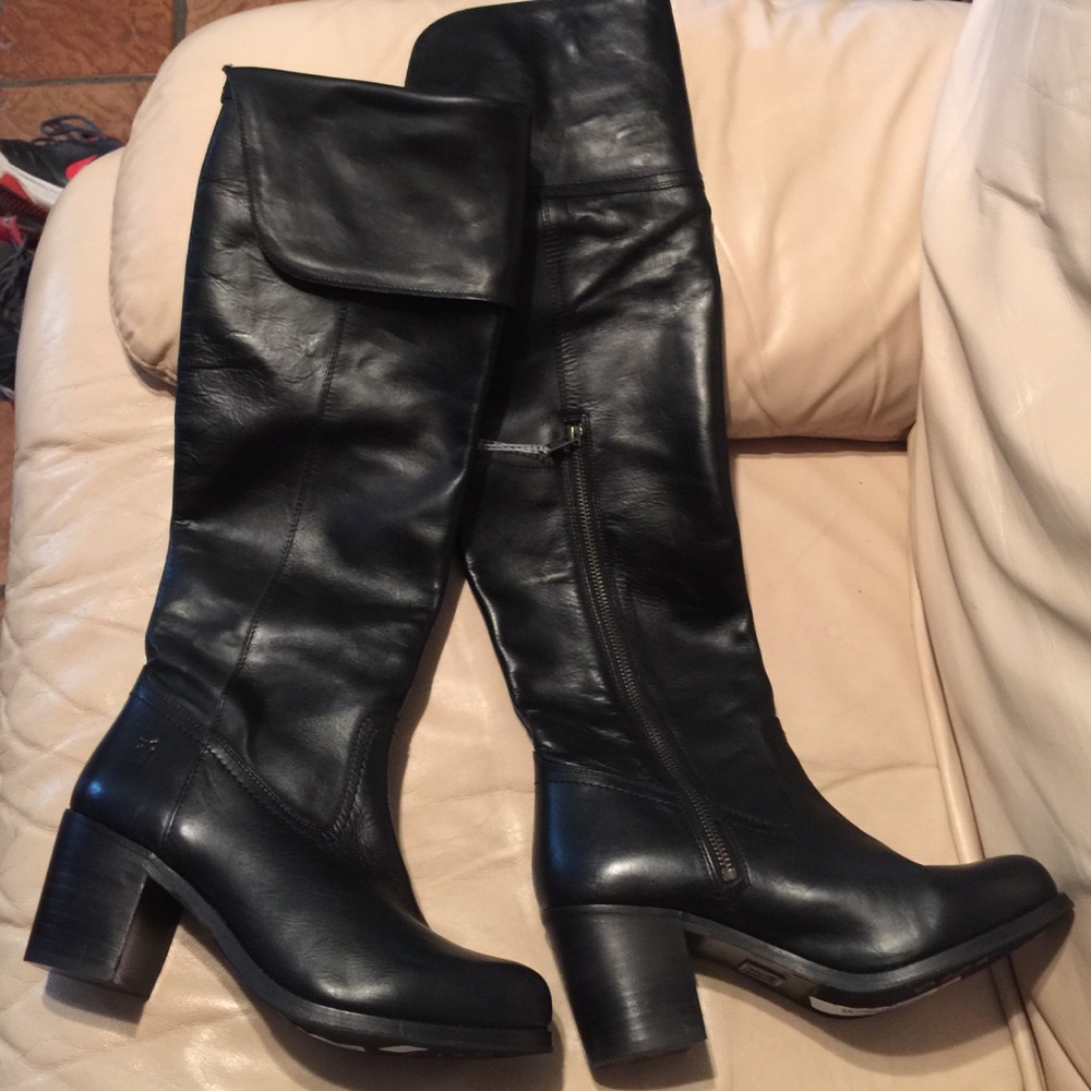 Frye Black Leather Over-the-Knee Boots